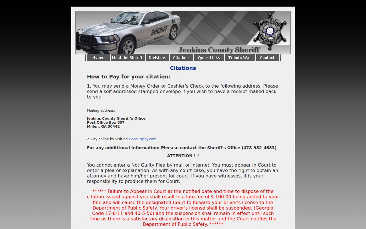 Jenkins County traffic warrant and Millen court payment process